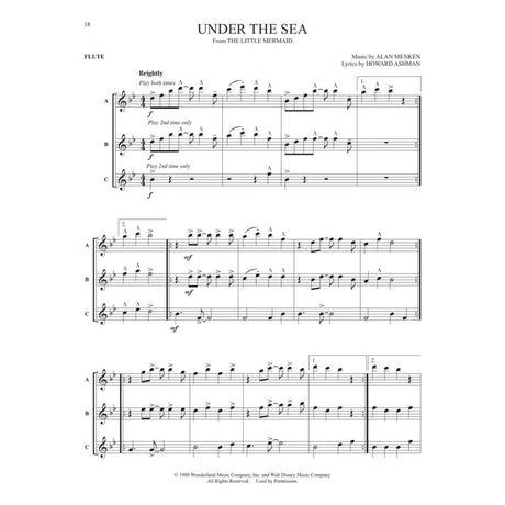 Sheet music for 'Under the Sea' from 'The Little Mermaid' with flute notation.