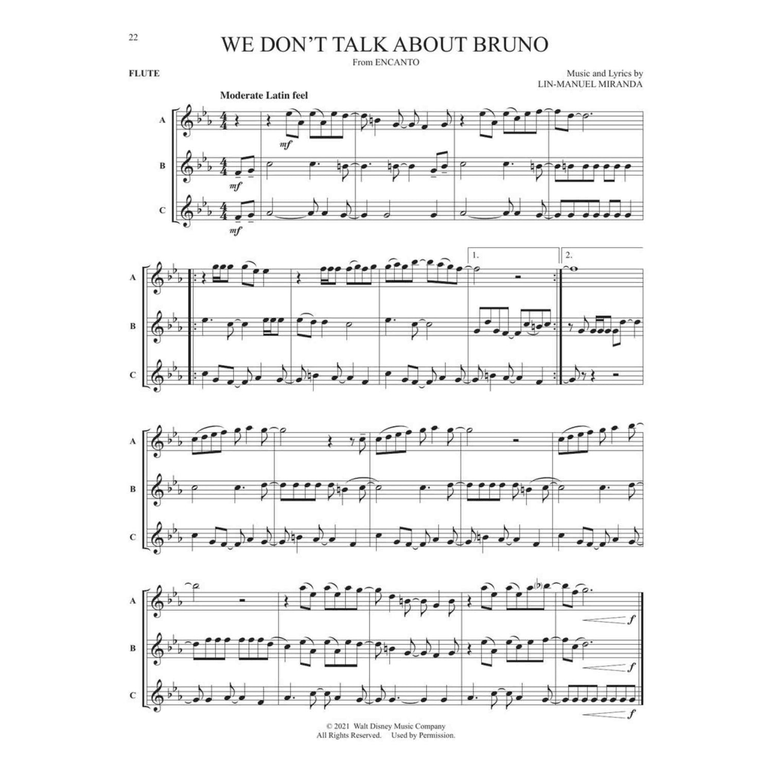 Sheet music for 'We Don't Talk About Bruno' from the musical 'Encanto'.