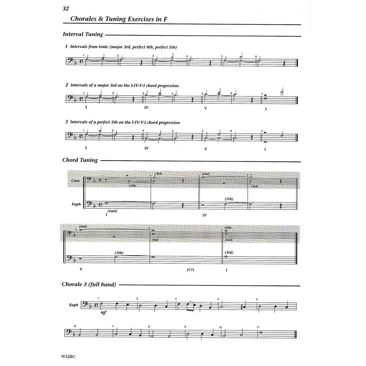 Sheet music for Euphonium BC showing Chorales and Tuning Exercises in F.