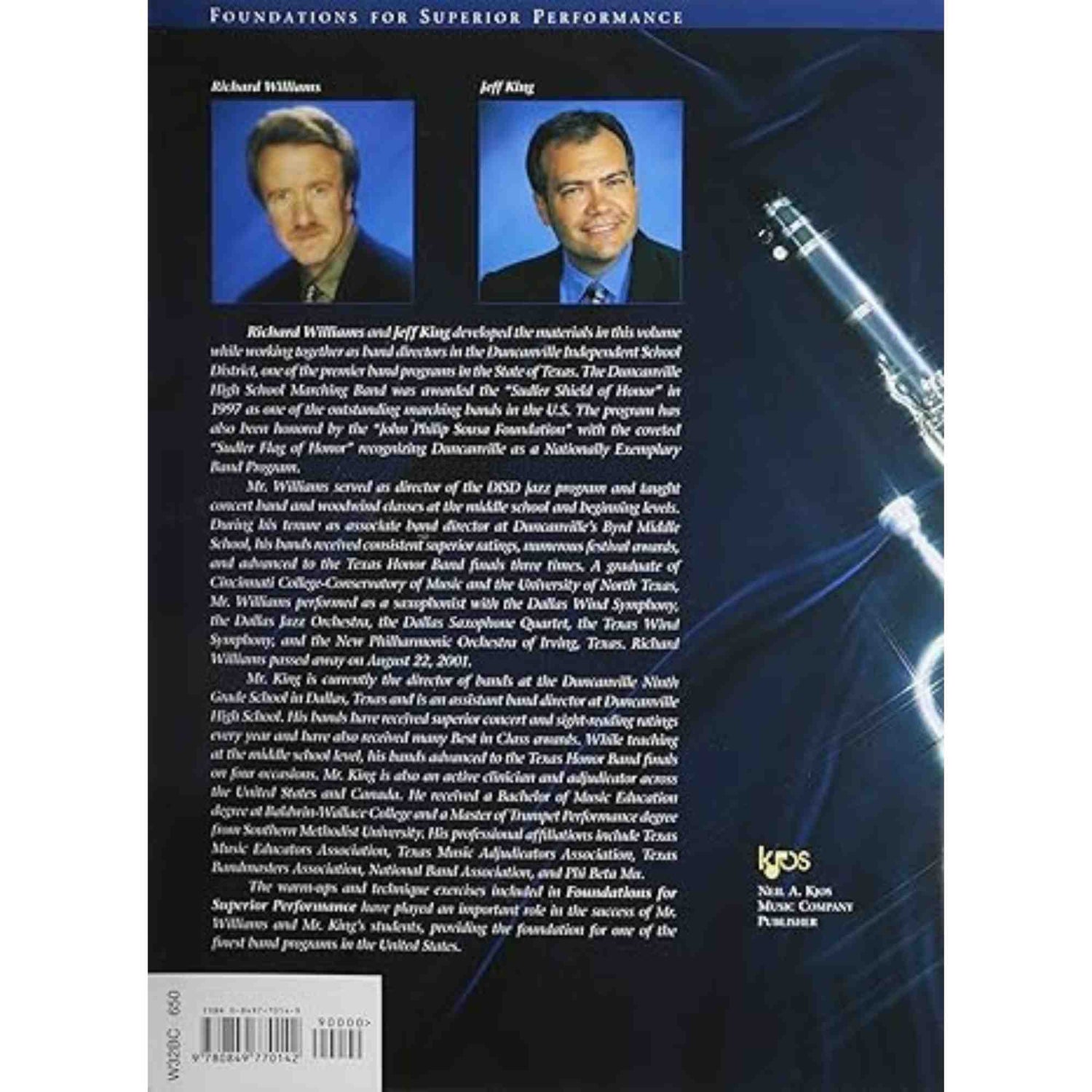 Back cover of Foundations For Superior Performance - Euphonium BC with pictures and notes about the authors. 