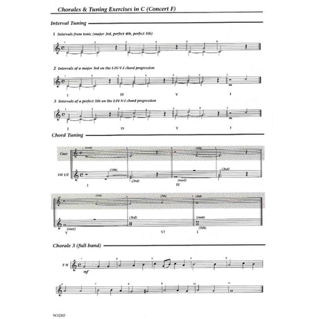 Sheet music for French Horn choral and tuning exercises in C (Concert F) with musical notation.