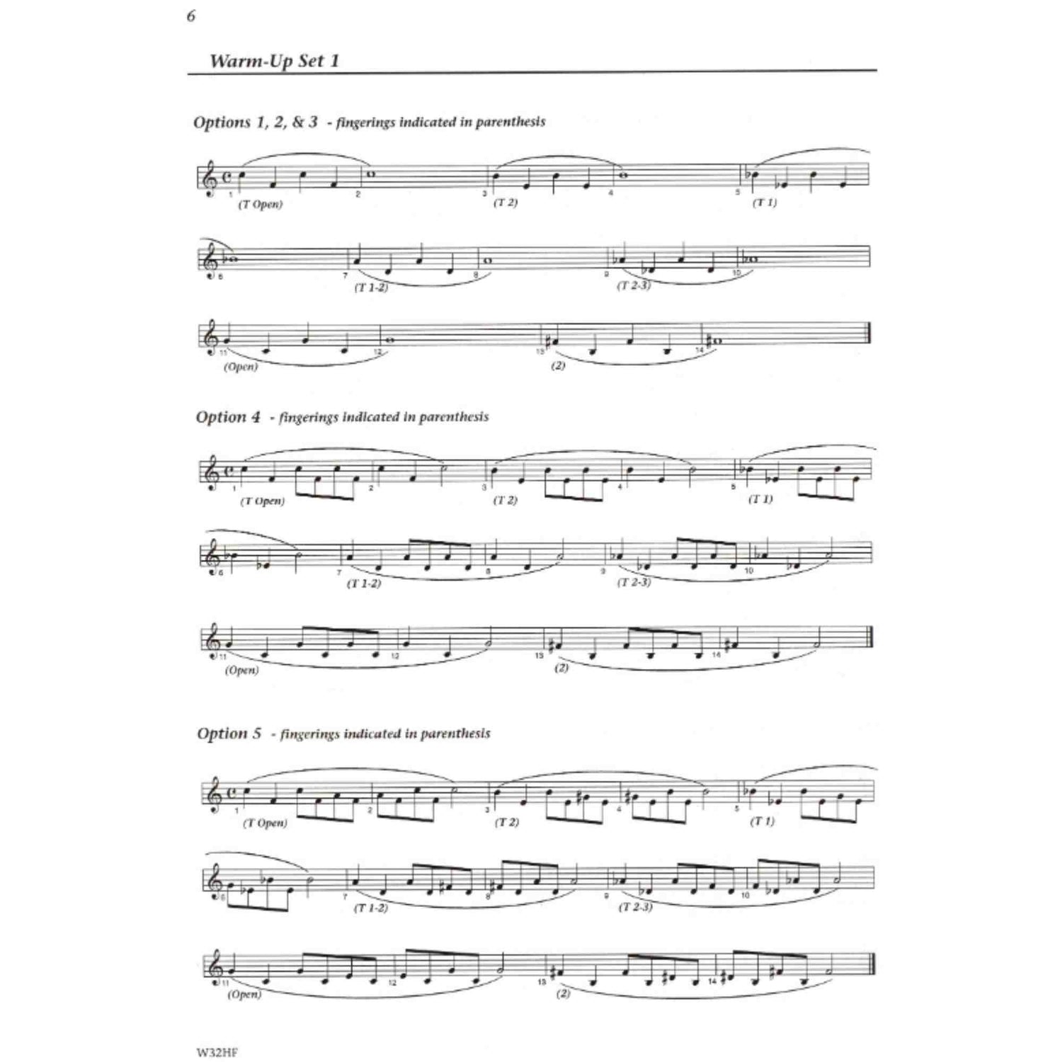 Music sheet with warm up exercises for French Horn on a white background