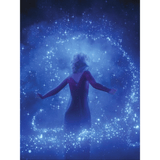 The image shows a silhouetted figure with arms outstretched against a starry blue background with swirling light effects. It has a dreamy, ethereal, fantasy-like quality with sparkles and celestial elements. No musical instruments, sheets, guitar strings, reeds, or other music-related items are visible, indicating it is an artistic illustration rather than a depiction of musical industry products.