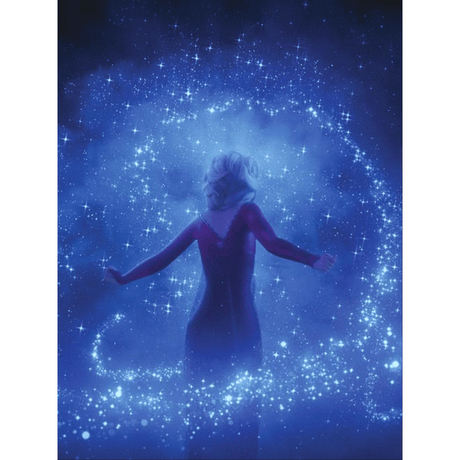 The image shows a silhouetted figure with arms outstretched against a starry blue background with swirling light effects. It has a dreamy, ethereal, fantasy-like quality with sparkles and celestial elements. No musical instruments, sheets, guitar strings, reeds, or other music-related items are visible, indicating it is an artistic illustration rather than a depiction of musical industry products.