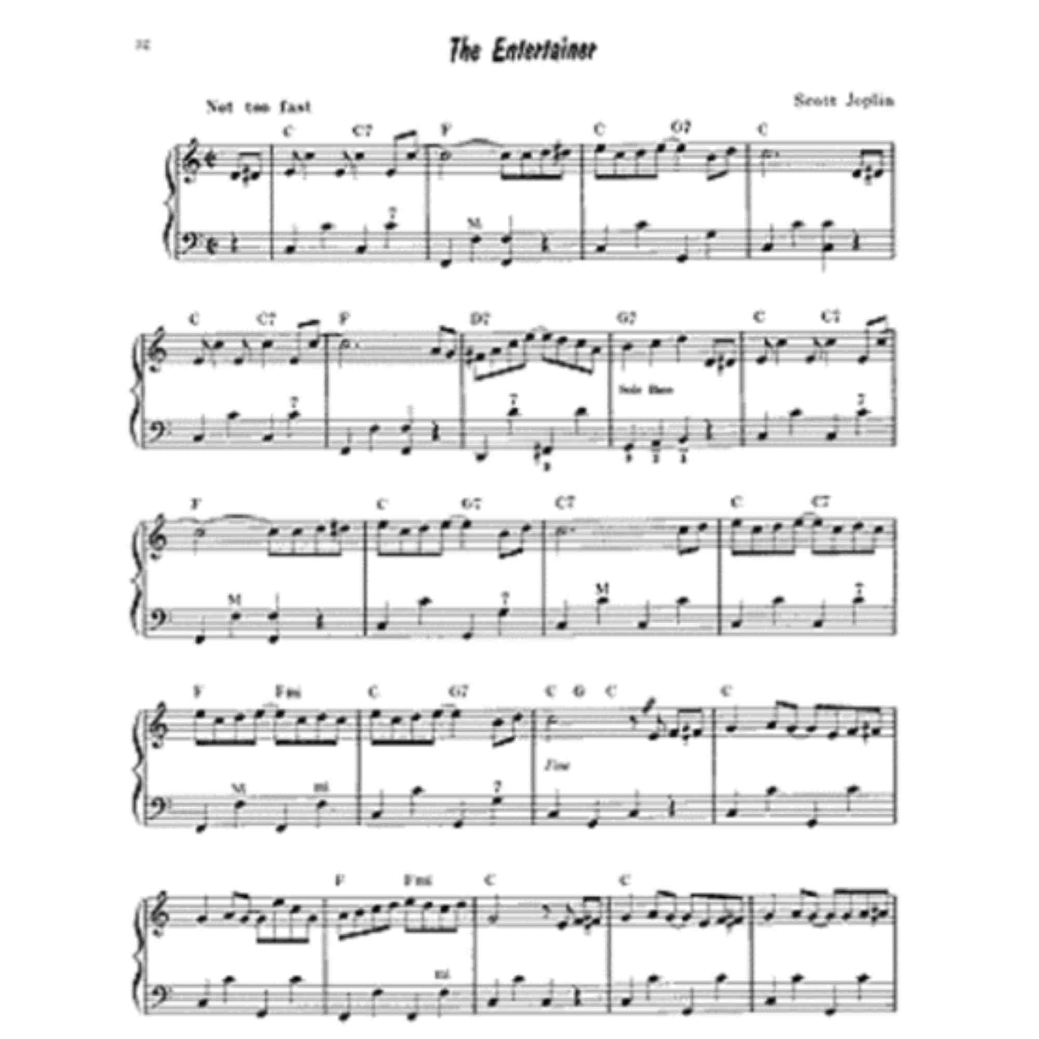 Sheet music for 'The Entertainer' by Scott Joplin for accordion on a white background.