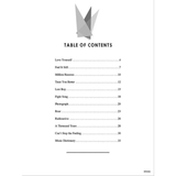 The image shows a table of contents page from a contemporary popular music songbook featuring a crown logo and the heading "TABLE OF CONTENTS." It lists 12 songs with page numbers, including hits like "Love Yourself," "Roar," and "Can't Stop the Feeling," plus a "Music Dictionary." The book likely contains sheet music or chord charts for songs by artists such as Justin Bieber, Katy Perry, and Ed Sheeran, serving as an educational resource for musicians.