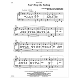 The image shows piano/vocal sheet music for "Can't Stop the Feeling" by Justin Timberlake, Max Martin, and Shellback from the movie "Trolls." It is in 4/4 time, key of C major, with a tempo of ♩=100-112. The page includes treble and bass clefs, melody, lyrics like "I got this feeling inside my bones," and basic piano accompaniment. Page 30 includes copyright info from 2016 by Universal Music and others.