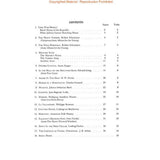 Table of contents for the music book First Solos for the Tuba Player with titles and page numbers.