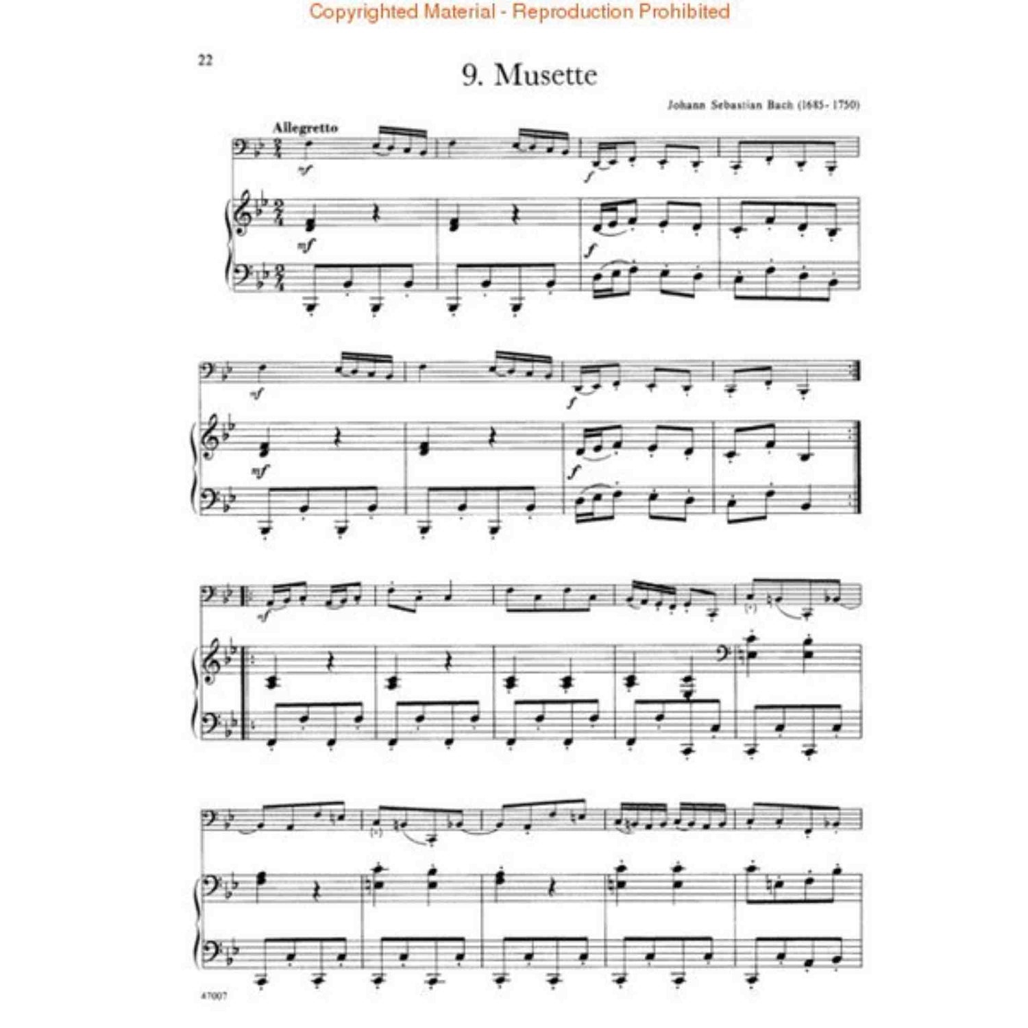 Sheet music for 'Musette' by Johann Sebastian Bach for Tuba on a white background