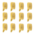 The image shows 12 yellow/amber guitar picks arranged in a 3x4 grid. They are standard picks made from translucent or semi-transparent plastic, possibly celluloid. Each pick features text or branding, though it is not clearly legible. These classic-colored picks are typical accessories used by guitarists to strum or pluck strings, suggesting a vintage or traditional style.