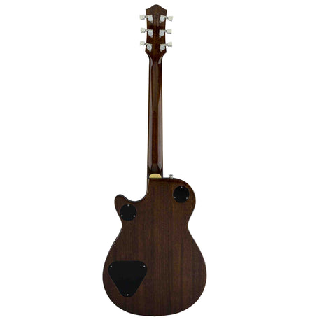 The back of a Gretsch G6228 Players Edition Jet BT with a V-Stoptail electric guitar on a white background