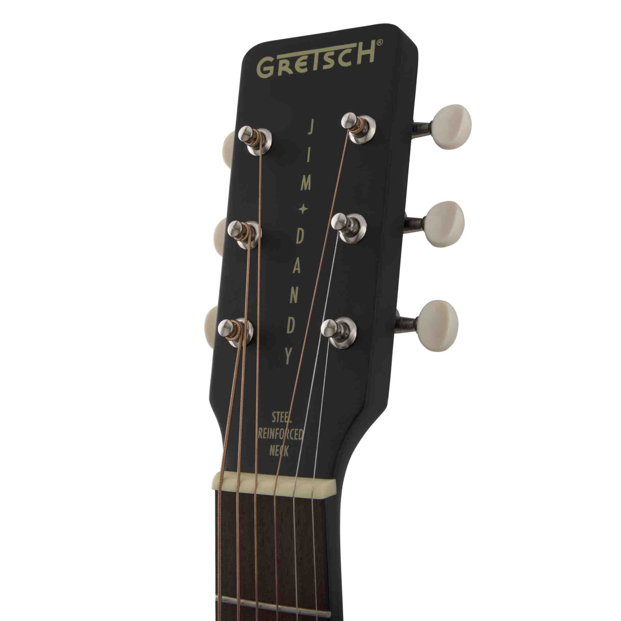 Gretsch guitar headstock with tuning pegs on a white background