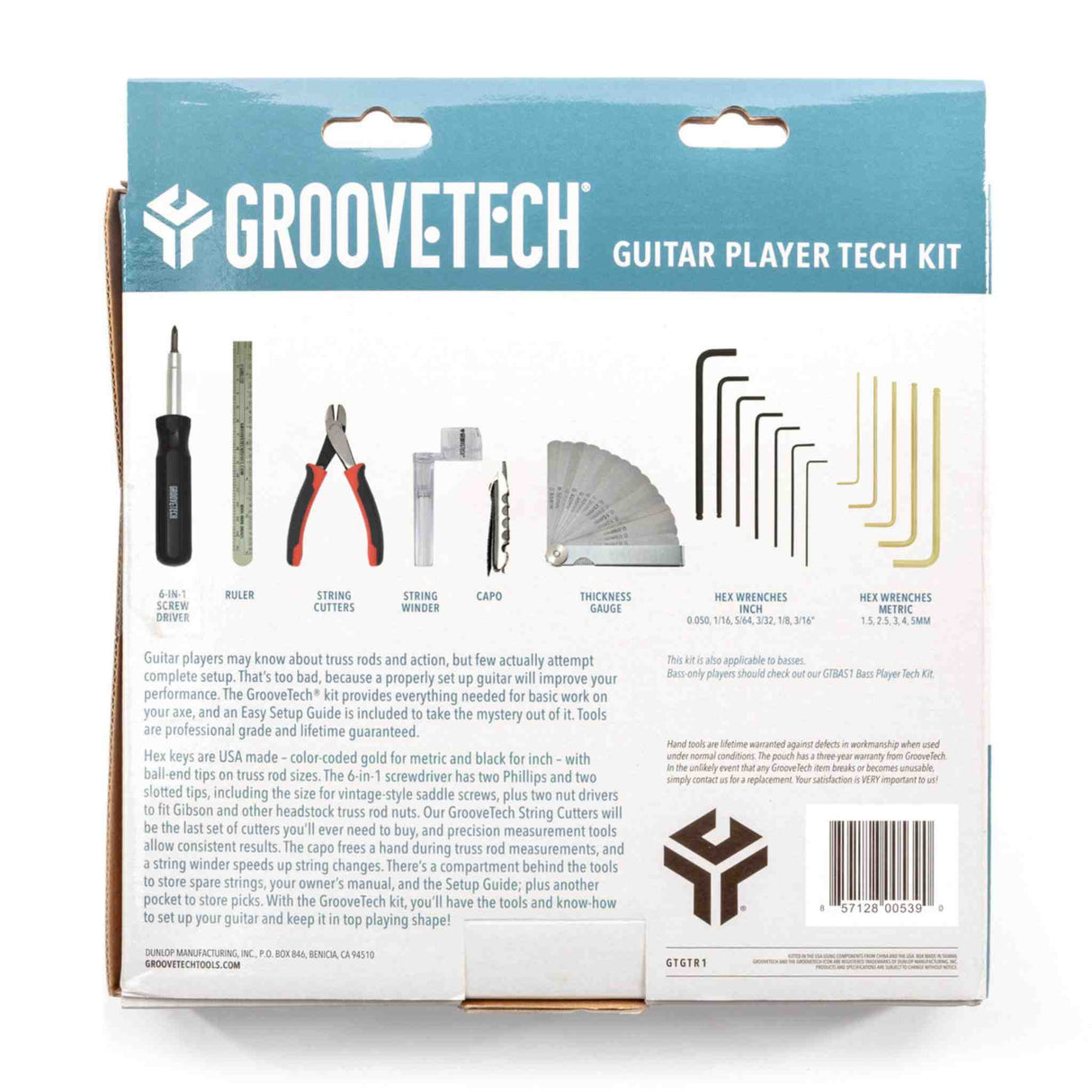 Groovetech Guitar Player Tech Kit packaging with tools and text on a white background