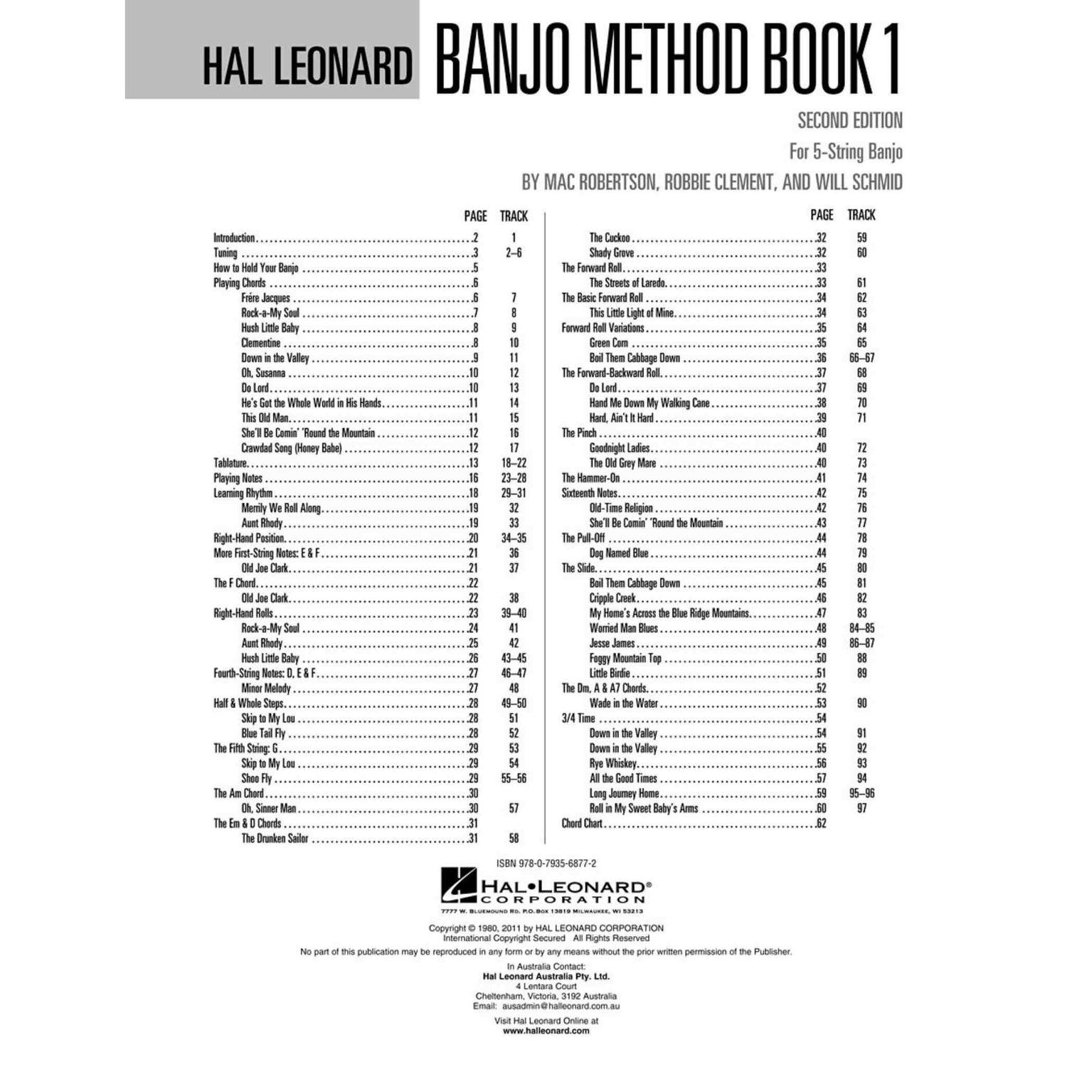 Cover of Hal Leonard Banjo Method Book 1 with table of contents on a white background