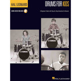 Book cover of 'Drums for Kids' by Hal Leonard with images of children playing drums.