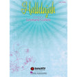The image shows the cover of an easy piano sheet music book for Leonard Cohen's "Hallelujah." It has a light blue/turquoise background with sunburst lines, large yellow decorative "Hallelujah" text at the top, "Easy Piano" in the upper right, purple text stating "Words and Music by Leonard Cohen," purple scrollwork in the bottom left, and publisher logos for Sony/ATV Music Publishing and Hal Leonard at the bottom.