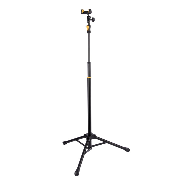 Black tripod phone holder stand on a white background