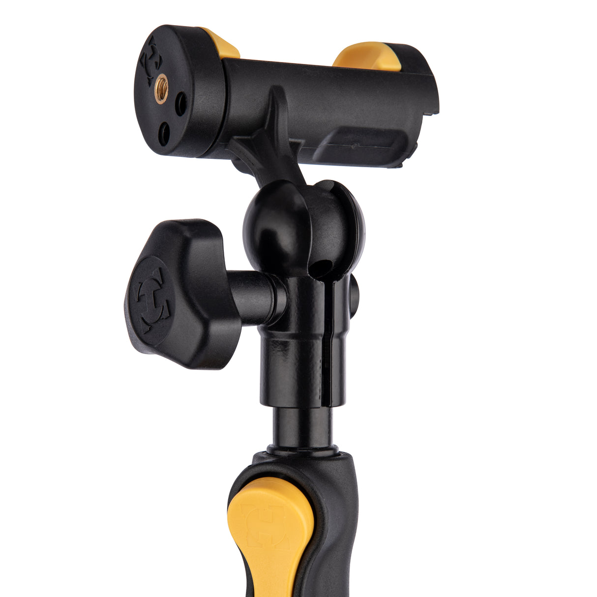 Black and yellow cellphone holder mount on a white background