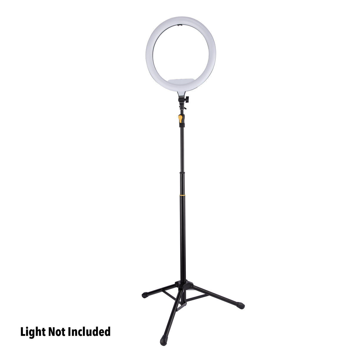 Ring light on a stand with 'Light Not Included' text on a white background
