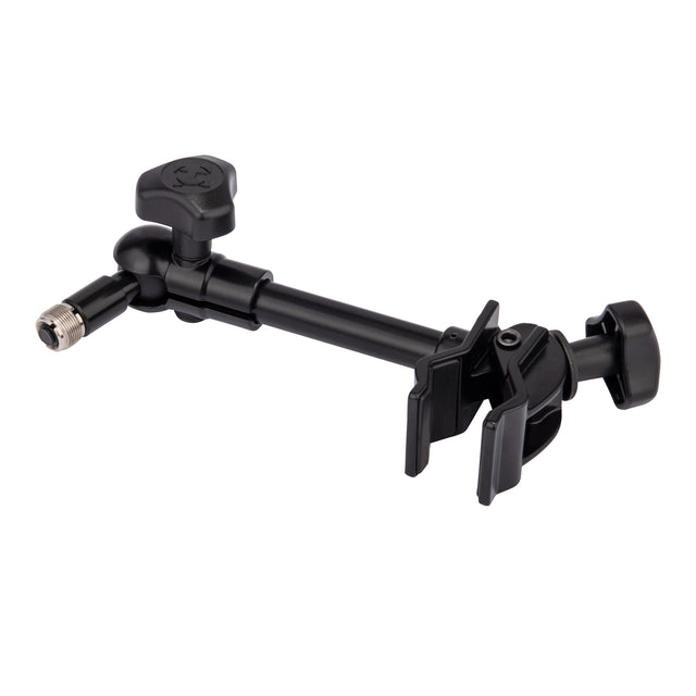 A black adjustable microphone stand attachment