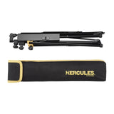 Black folded music stand with Hercules branding on a white background