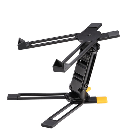 Black adjustable laptop stand on a white background