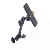 A cellphone holder mounted on a white desk