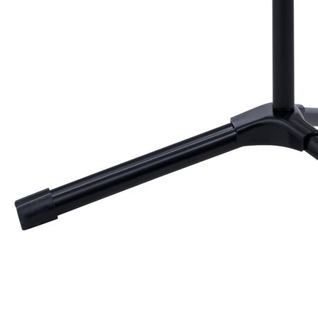 Foot of a black music stand on a white background