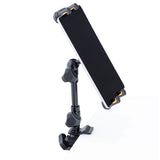 Tablet holder with adjustable arm on a white background
