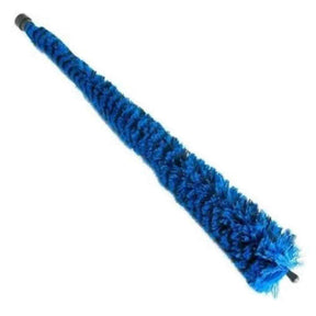 The image shows a flute cleaning rod with a long, slender design and blue microfiber or chenille material wrapped around it. Tapered at one end, this tool is used by flutists to clean the interior of their instrument, removing moisture and debris to maintain hygiene and sound quality. It’s an essential accessory in woodwind instrument maintenance.