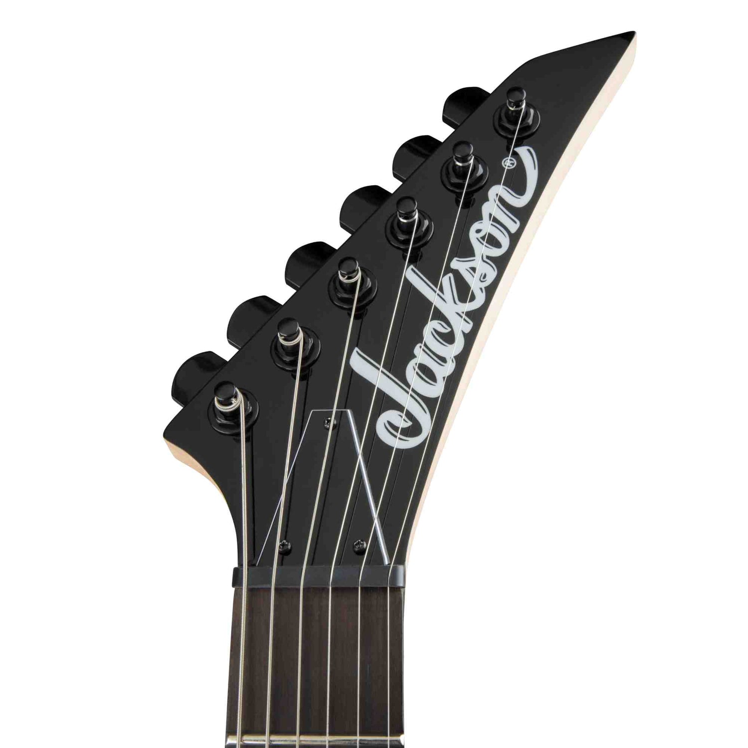Jackson guitar headstock on a white background