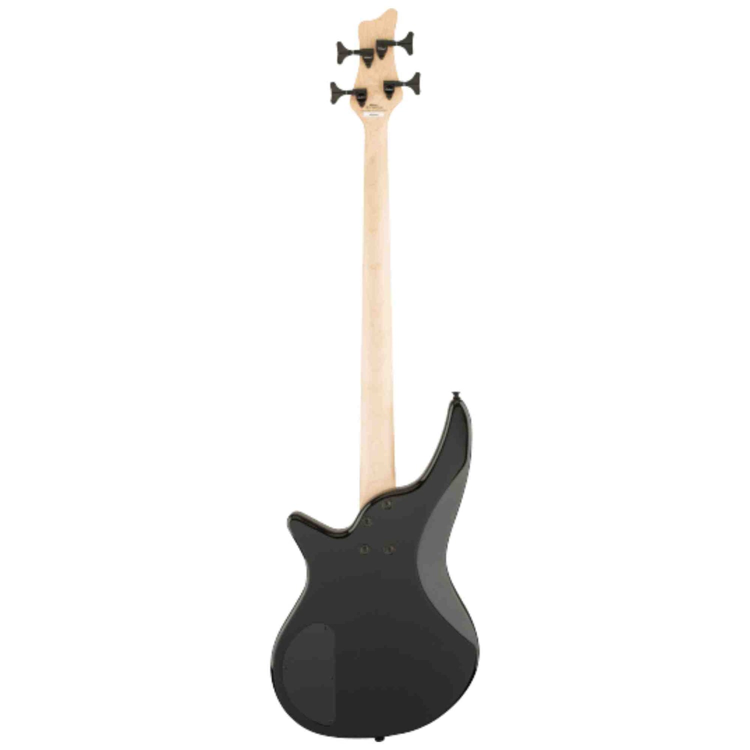 The back of a black JS Series Spectra Bass JS2 electric bass guitar with a white background.