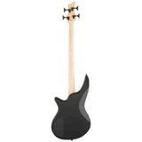 The back of a black JS Series Spectra Bass JS2 electric bass guitar with a white background.