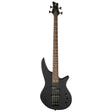 The front of a black Jackson JS Series Spectra Bass JS2 electric bass guitar on a white background