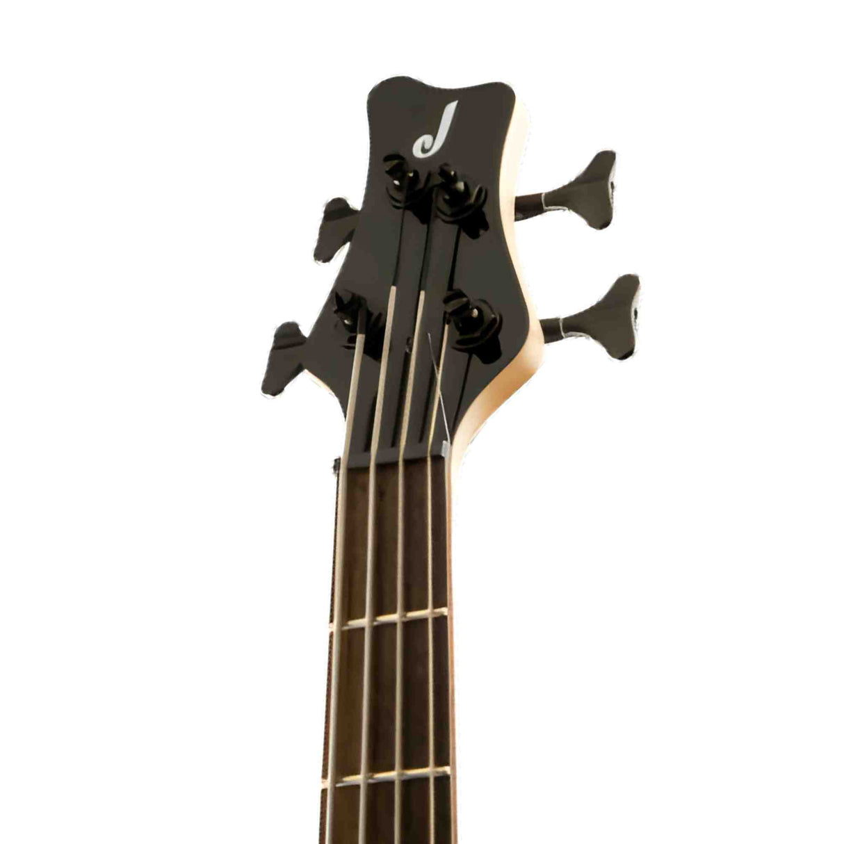 Bass guitar headstock with a J on it on a white background