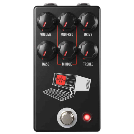 Black JHS Hard Drive Distortion pedal with control knobs and a logo on a white background