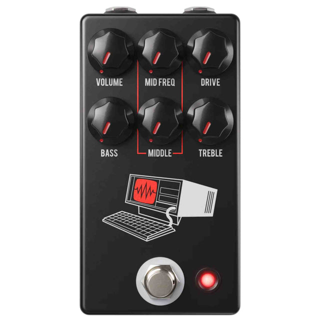 Black JHS Hard Drive Distortion pedal with control knobs and a logo on a white background