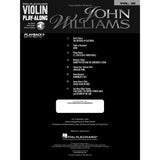The image shows the Hal Leonard Violin Play-Along Book, Volume 38, featuring violin sheet music and audio for John Williams' famous film scores like Star Wars, Harry Potter, Jurassic Park, and E.T. It includes play-along tracks with Playback+ technology for speed and pitch control, arrangements by Peter Deneff, and violin by Jon Vriesacker, supporting beginners and advanced players in learning iconic movie themes.