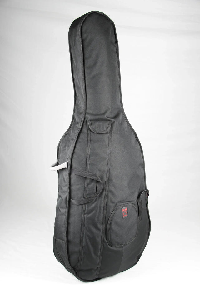 The image shows a dark gray padded guitar gig bag with a guitar-shaped silhouette suitable for acoustic or electric guitars. It features multiple carrying handles, heavy-duty zippers, reinforced stitching, and at least one external pocket with a small red/orange logo. Designed to protect and transport guitars, it offers lightweight, portable protection preferred by musicians for gigs, lessons, and rehearsals.