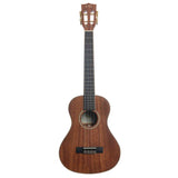 The image shows a Kala ukulele with a classic figure-8 body made from warm-toned wood, likely mahogany, featuring a natural finish that highlights the grain. It has four strings, a circular sound hole, a dark fretboard, and gold-colored tuning pegs. The headstock displays the "KALA" brand. The size suggests it is a concert or tenor model, suitable for beginners and experienced players.