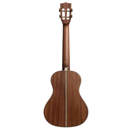 The image shows the back of a classical or nylon-string acoustic guitar with a warm brown wooden finish, likely mahogany. It features a classic curved body, visible wood grain, a lighter center seam, a smooth neck, and a slotted headstock with traditional tuning pegs. The polished surface suggests the guitar is new or well-maintained, highlighting quality craftsmanship typical of classical or Spanish-style guitars.