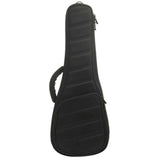 The image shows a black padded nylon guitar gig bag with a guitar-shaped profile, suitable for acoustic or electric guitars. It features dual shoulder straps, a top handle, multiple zippers, and an external front pocket for accessories. Designed for lightweight, portable protection, it shields the instrument from scratches and minor impacts, offering convenient transport for performances and travel.