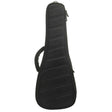 The image shows a black padded nylon guitar gig bag with a guitar-shaped profile, suitable for acoustic or electric guitars. It features dual shoulder straps, a top handle, multiple zippers, and an external front pocket for accessories. Designed for lightweight, portable protection, it shields the instrument from scratches and minor impacts, offering convenient transport for performances and travel.