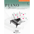 The image shows the cover of "Piano Adventures Performance Book Level 5" by Nancy and Randall Faber. It features a stylized black-and-white grand piano with keys transforming into bird wings, pink cherry blossoms above, a green-to-white gradient background, and an orange "Performance Book" banner. This intermediate-level piano method book is part of the popular Hal Leonard Basic Piano Method series.