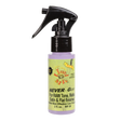 The image shows a 2 fl. oz. bottle of "NEVER-Gloss" guitar care spray with a black trigger nozzle containing light purple liquid. The colorful, vintage-style label features green and yellow tones with a skull or face graphic and states it’s for RAW Tone, Matte, Satin & Flat finishes. This product is designed to clean and protect non-gloss guitar finishes, providing easy spray application for maintenance and preservation.