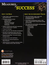Back cover of a music book titled 'Measures of Success' with text and branding details.