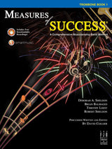 Book cover of 'Measures of Success' for trombone with colorful instrument illustration on black background