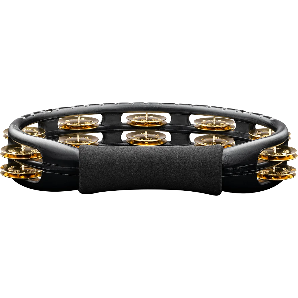 Black and gold tambourine on a white background