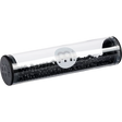 Transparent cylindrical shaker with black beads and Meinl logo on a white background