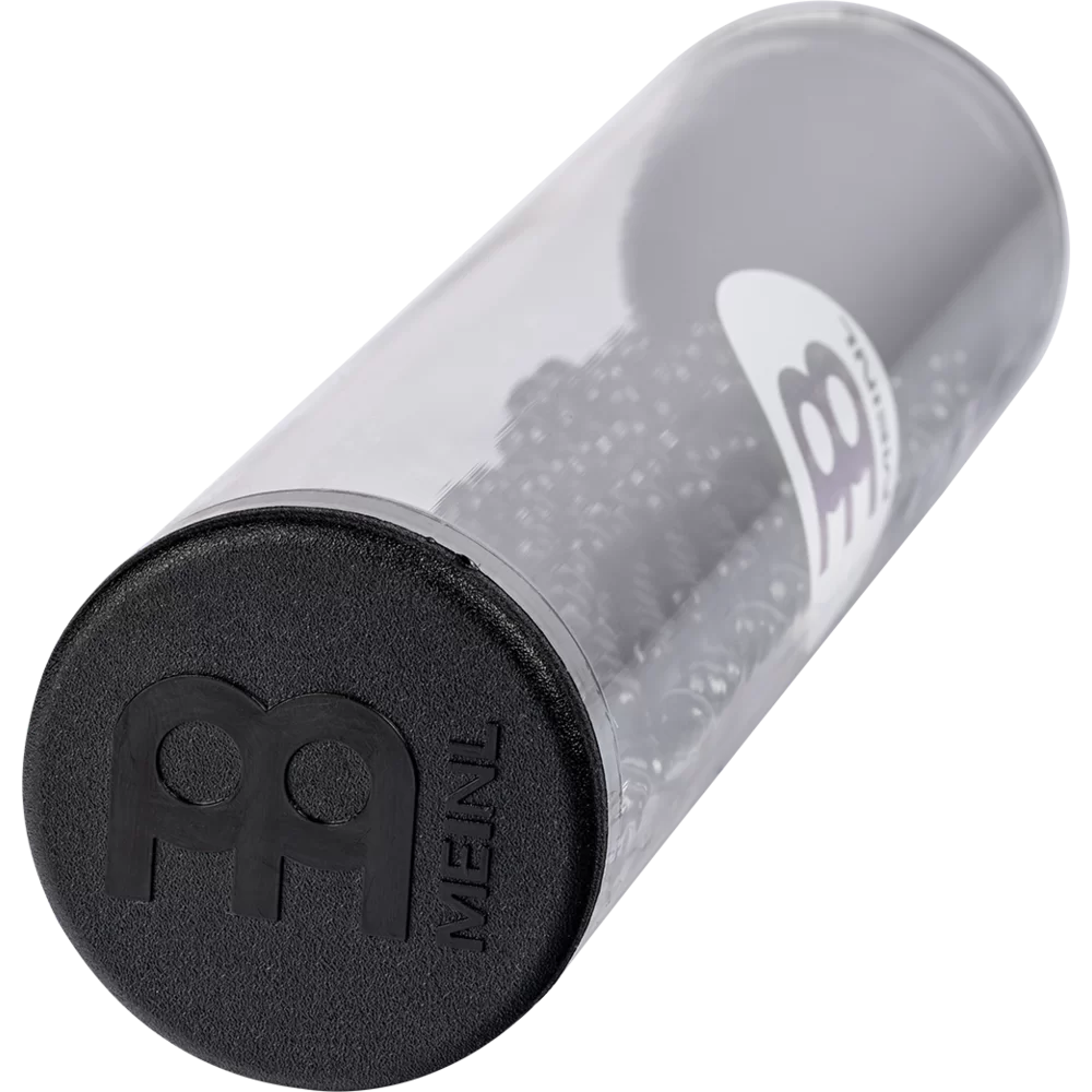 Transparent cylindrical shaker with black lid featuring Meinl logo on a white background